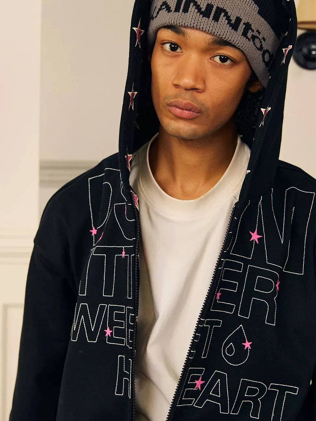 DONSMOKE | Oversized Contrast Star Print Hoodie