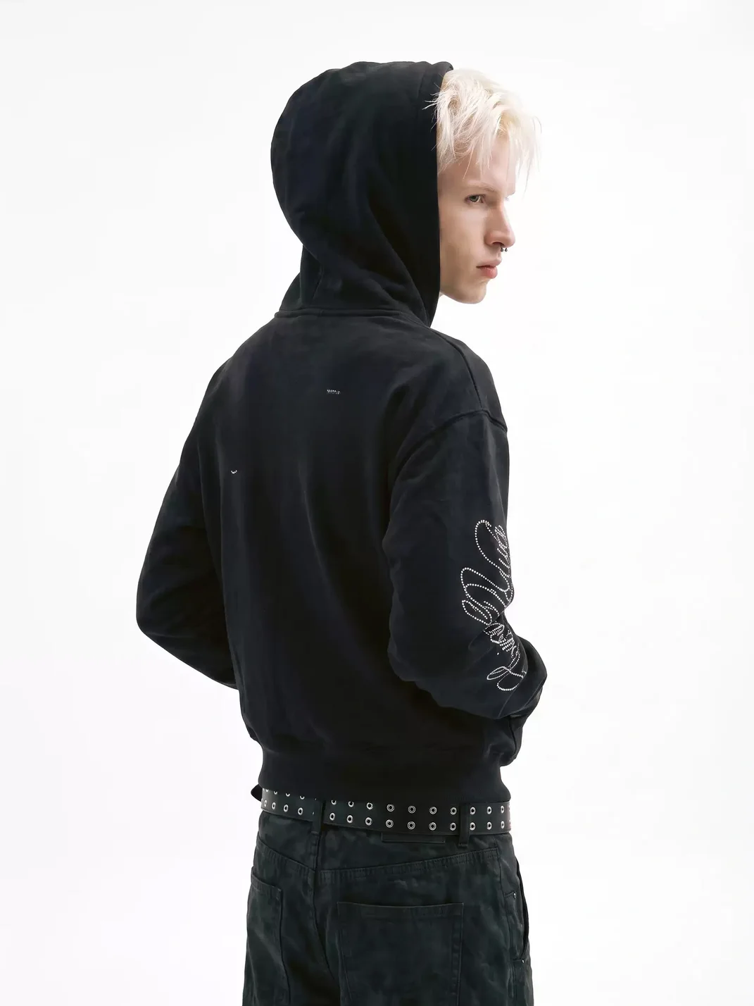 NASTYHUB | Loose-Fit Rhinestone Script Graphic Hoodie