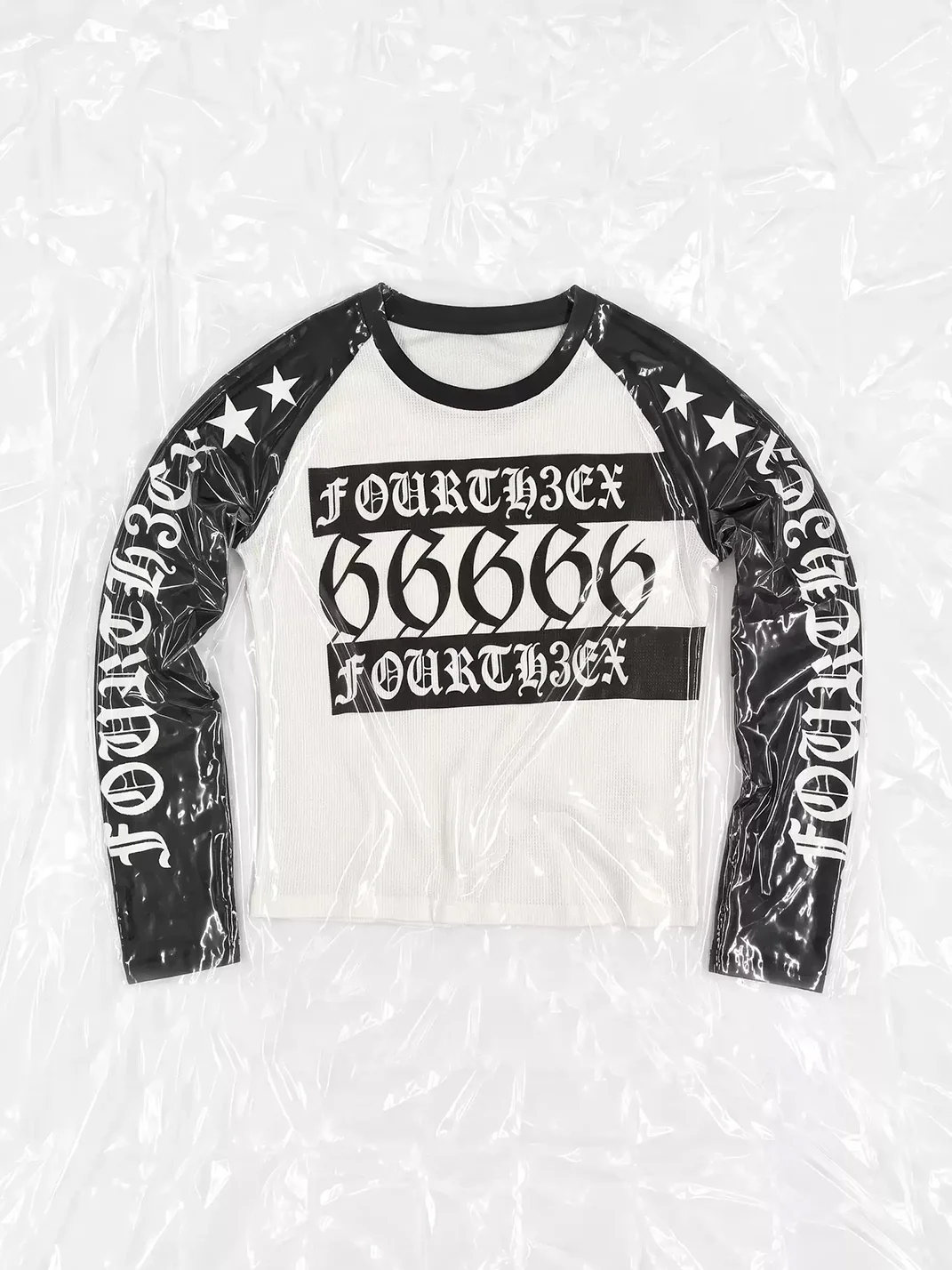 Fourth3ex | Letter Print Waffle Colorblock Long Sleeve T-Shirt
