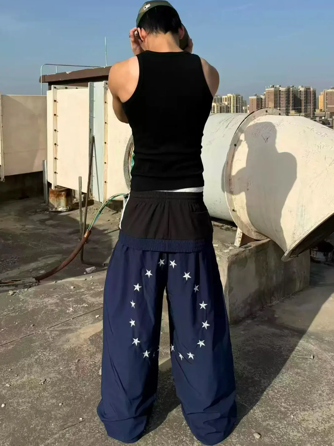 NASTYHUB | Star Embroidered Double Waistband Wide Leg Sweatpants