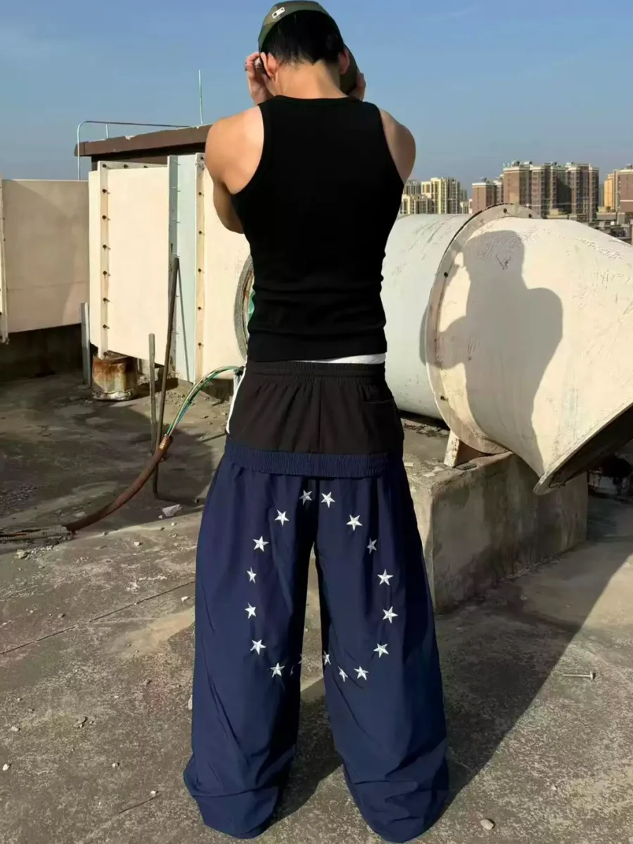 NASTYHUB | Star Embroidered Double Waistband Wide Leg Sweatpants - 2