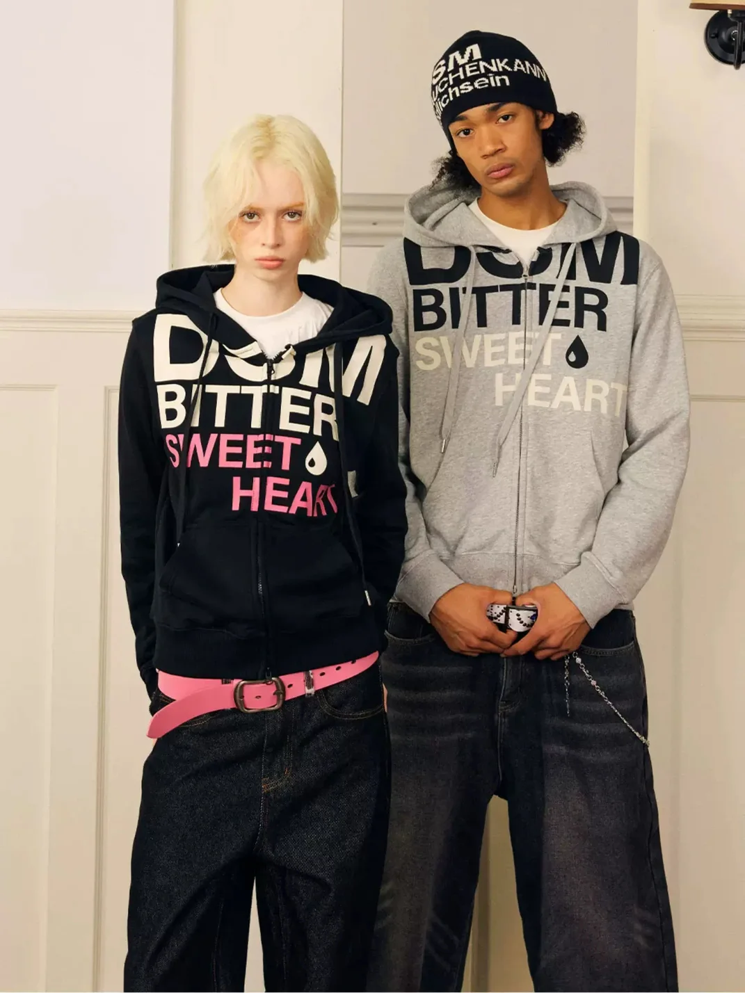 DONSMOKE | Set-In Shoulder Letter Print Zip-Up Hoodie