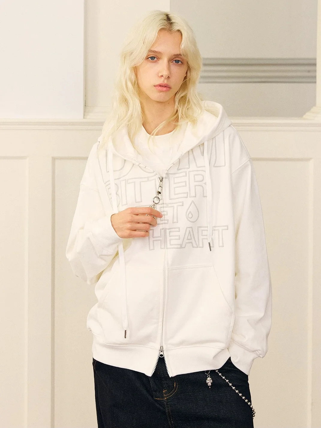 DONSMOKE | Drop Shoulder Hair Clip Print Zip-Up Hoodie