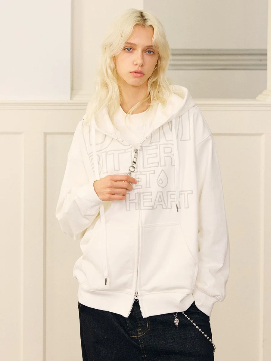 DONSMOKE | Drop Shoulder Hair Clip Print Zip-Up Hoodie - 2