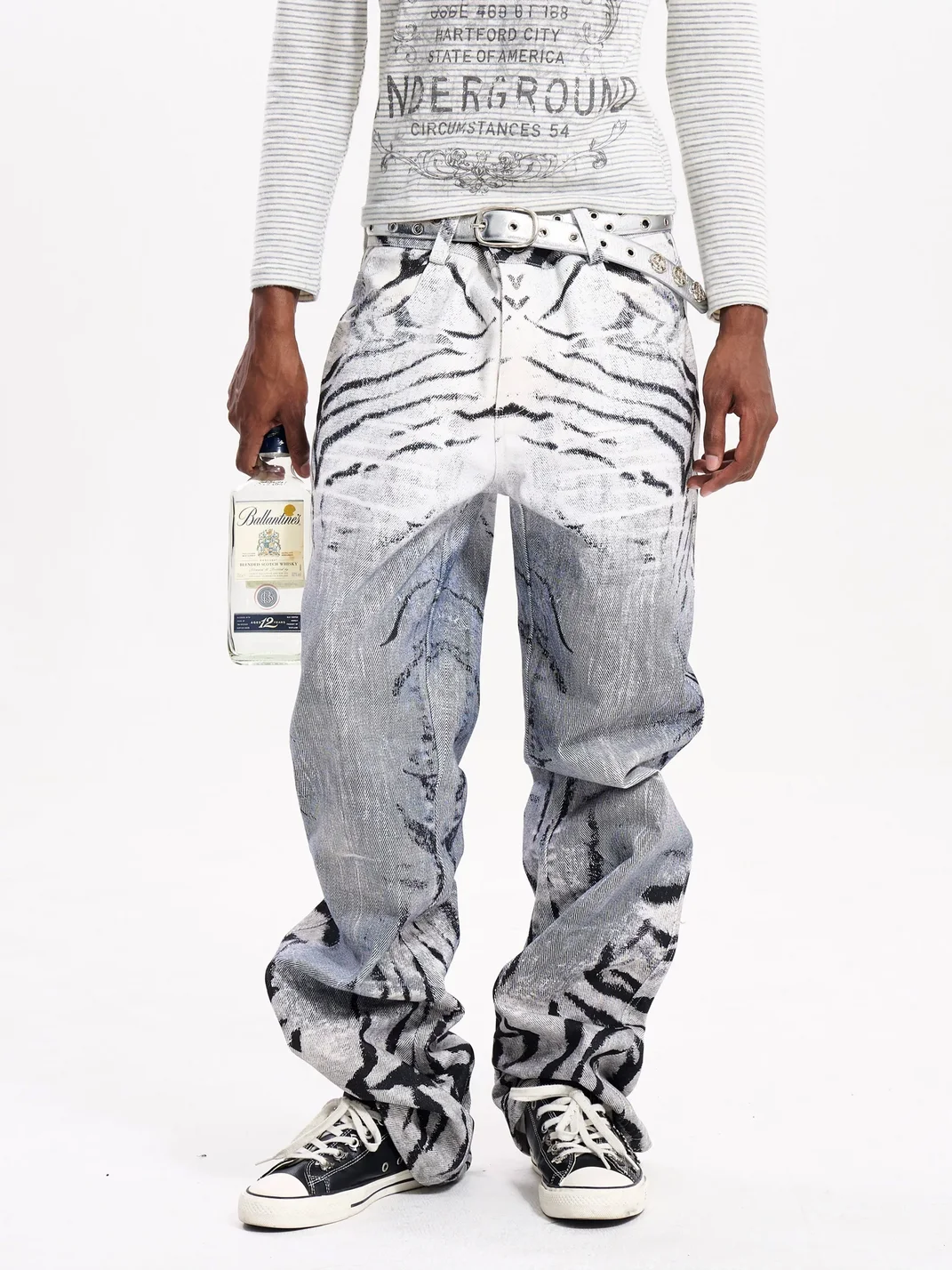 Fourth3ex | Distressed Zebra Print Straight-Leg Jeans