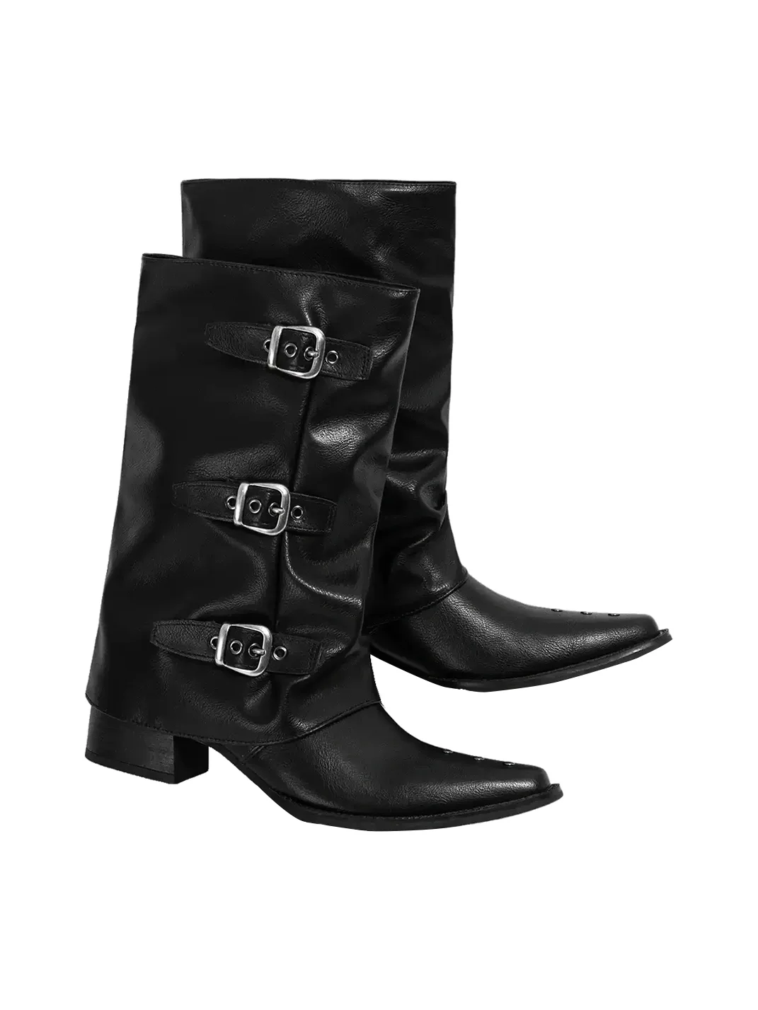 LMDD | Pointed-Toe Slouchy Western Mid-Calf Block-Heel Boots