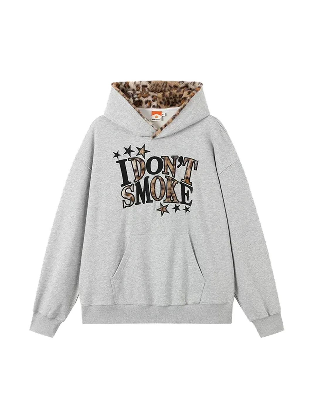 DONSMOKE | Loose Fit Leopard Star Applique Fleece Sweatshirt