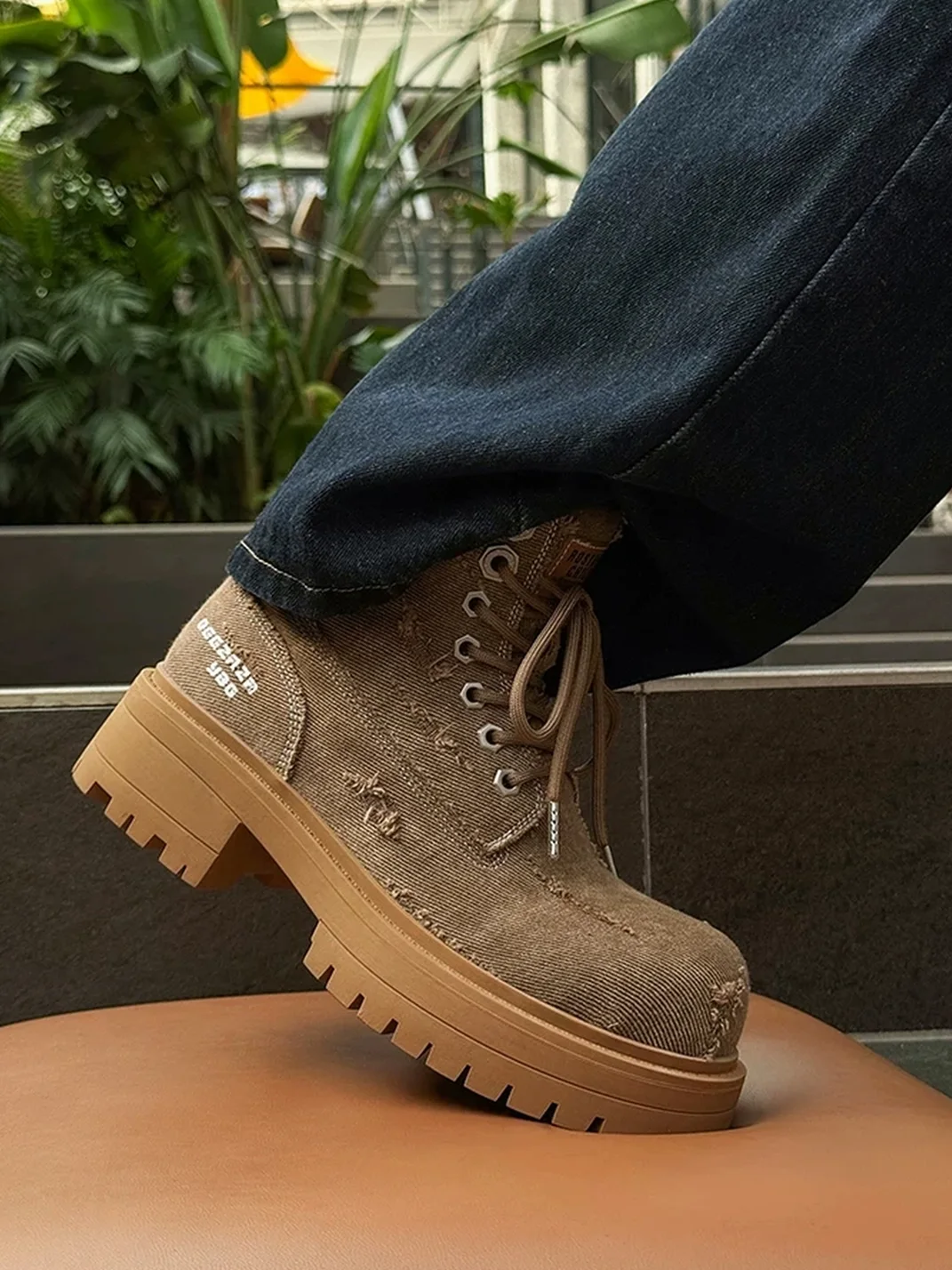 FGMM | Distressed Denim Platform Work Boots