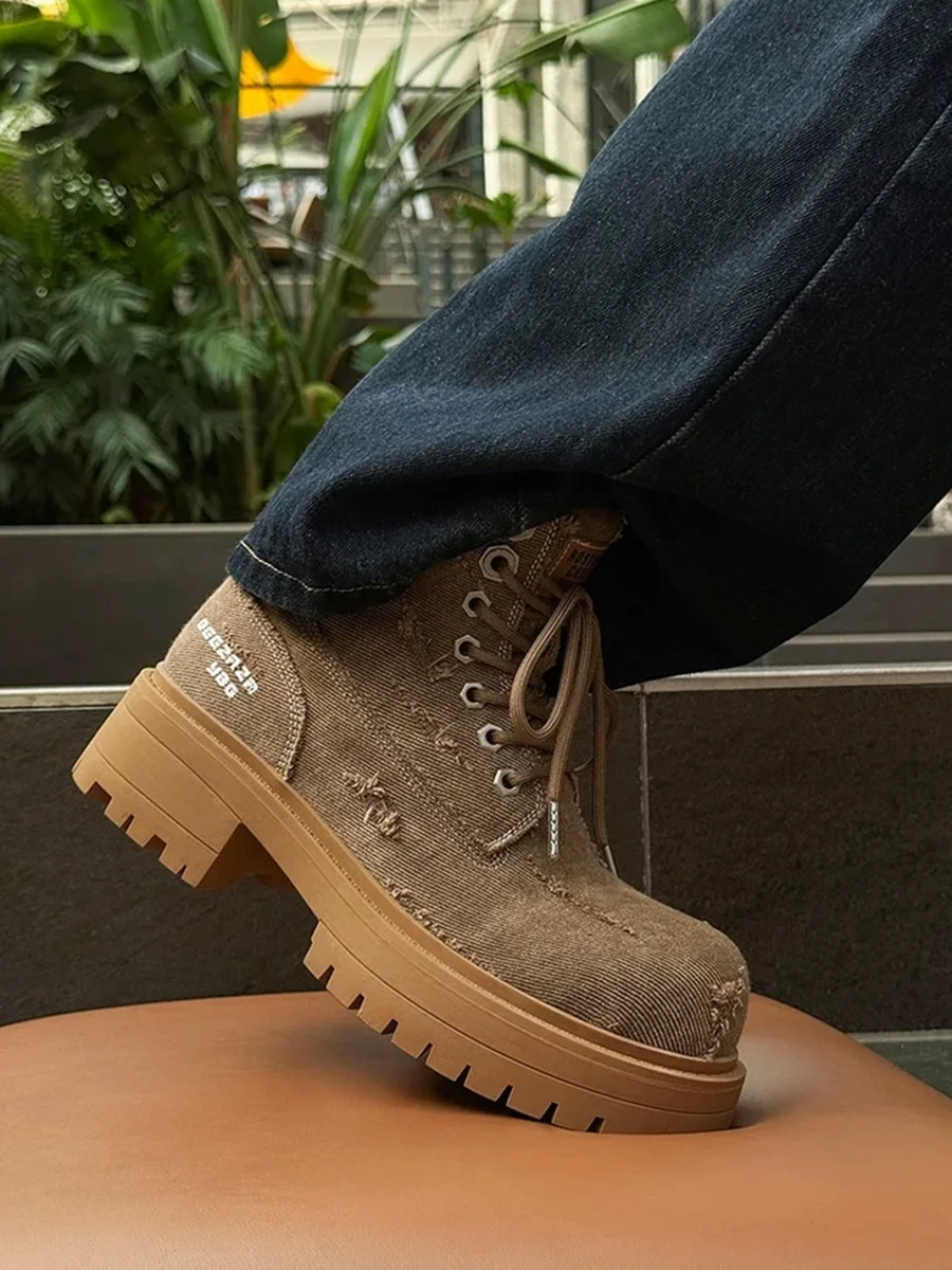 FGMM | Distressed Denim Platform Work Boots - 3