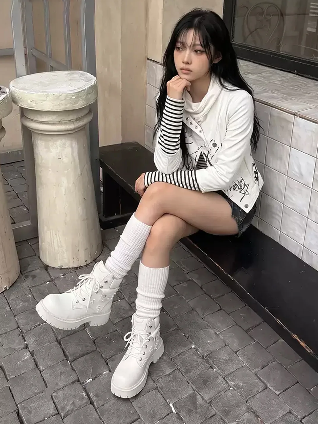 Mule Donkey | White Lace-Up Platform Work Boots