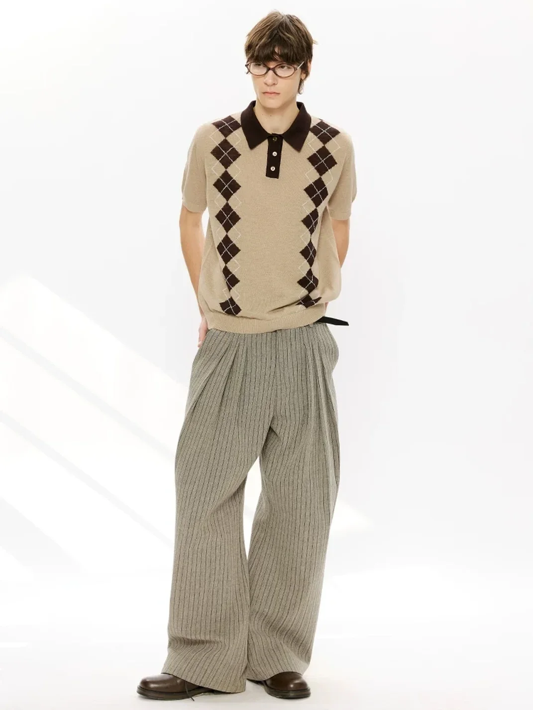 KREATE | Boxy Diamond Pattern Knit Polo Shirt