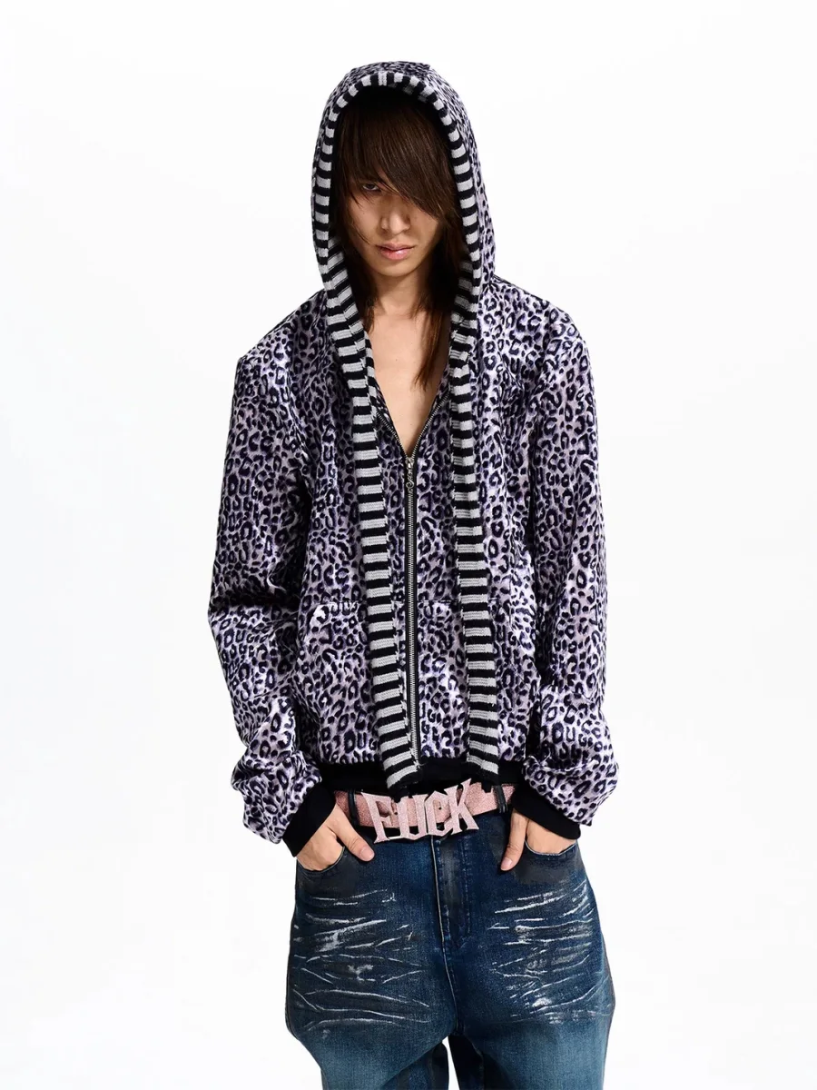Fourth3ex | Velvet Leopard Print Zip-Up Hoodie - 4