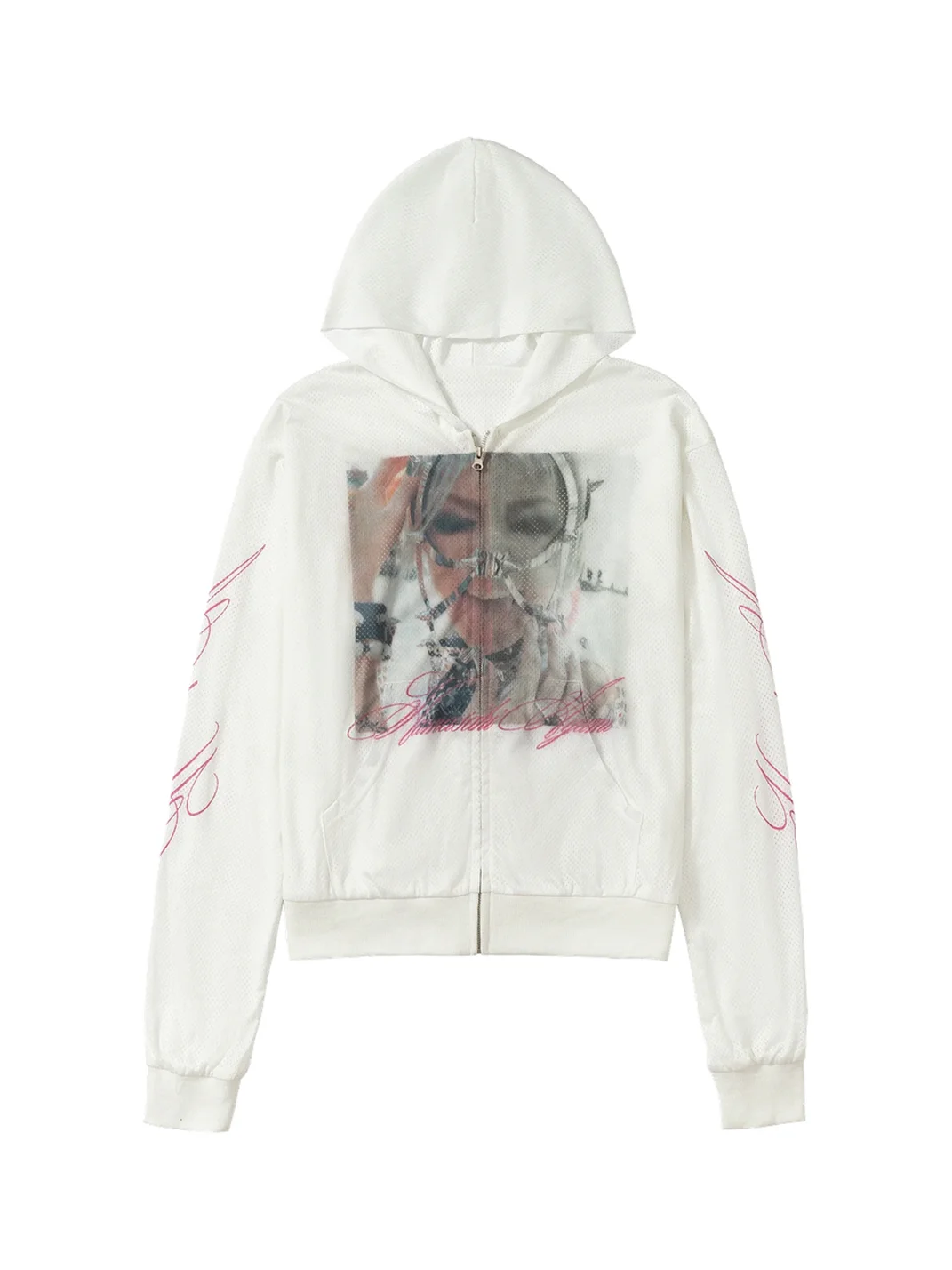 NASTYHUB | Loose Double-Layer Mesh Graphic Zip-Up Hoodie