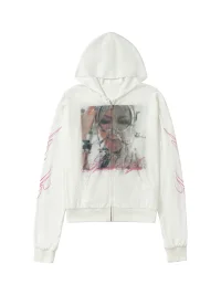 NASTYHUB | Loose Double-Layer Mesh Graphic Zip-Up Hoodie