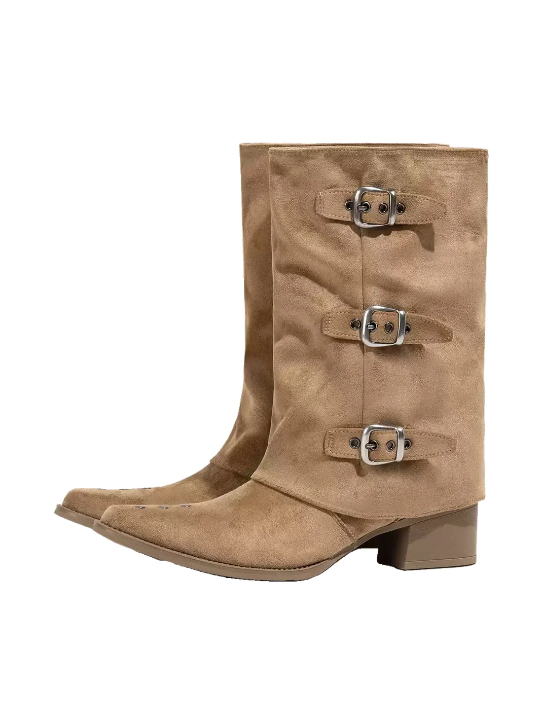 LMDD | Khaki Pointed-Toe Block Heel Riding Boots
