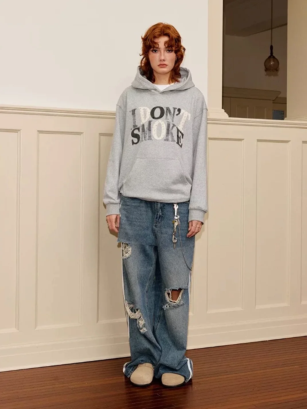 DONSMOKE | Boxy Lace Polka Dot Floral Applique Hoodie