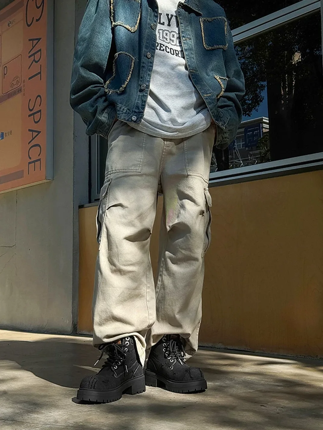 FGMM | Distressed Denim Platform Work Boots