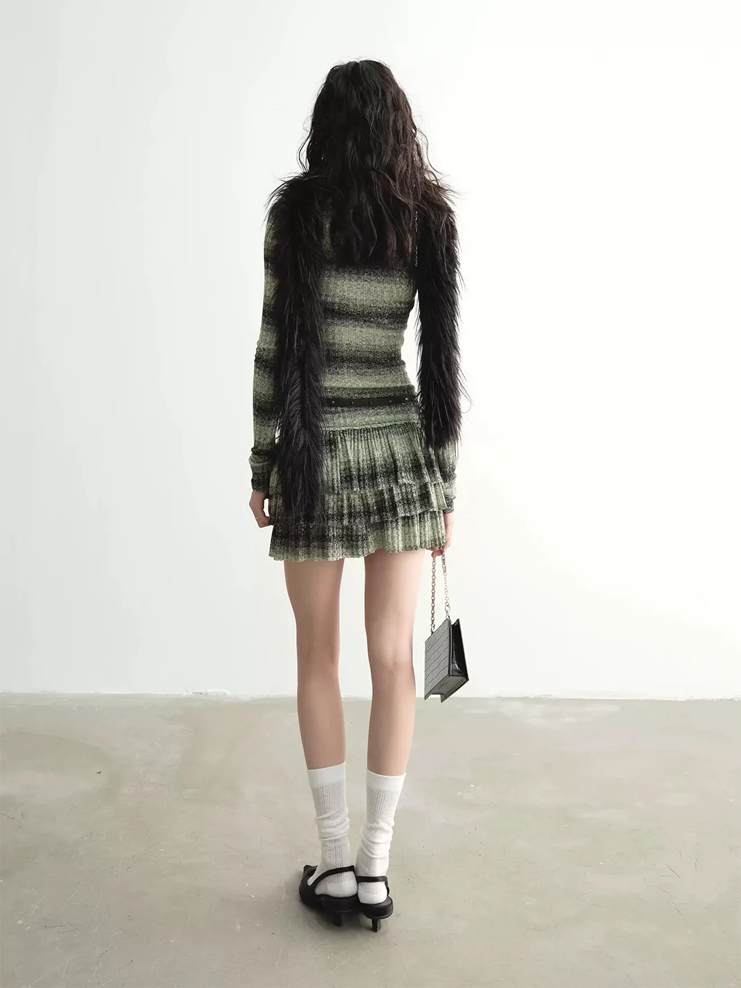 Jnylon studios | Faux Two-Piece Striped Ruffle Knit Mini Dress