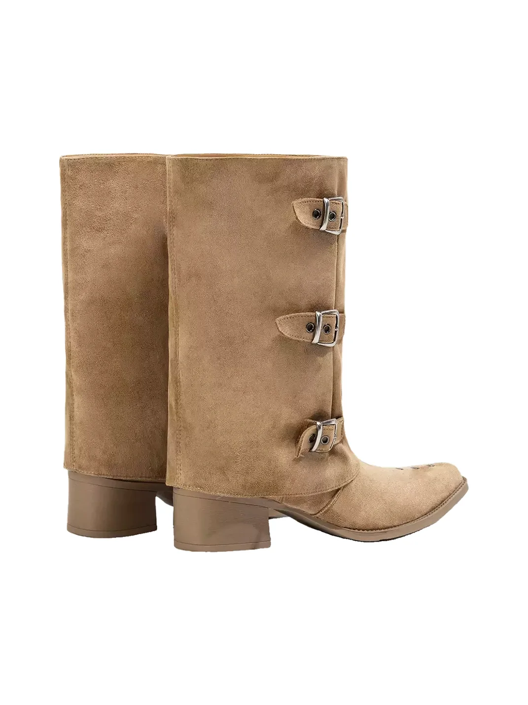 LMDD | Khaki Pointed-Toe Block Heel Riding Boots