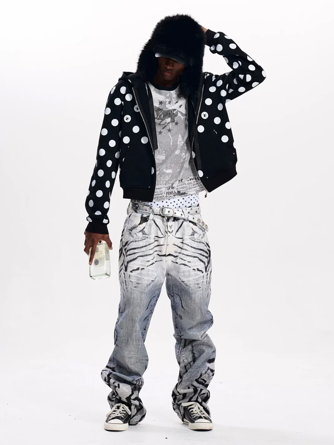 Fourth3ex | Distressed Zebra Print Straight-Leg Jeans