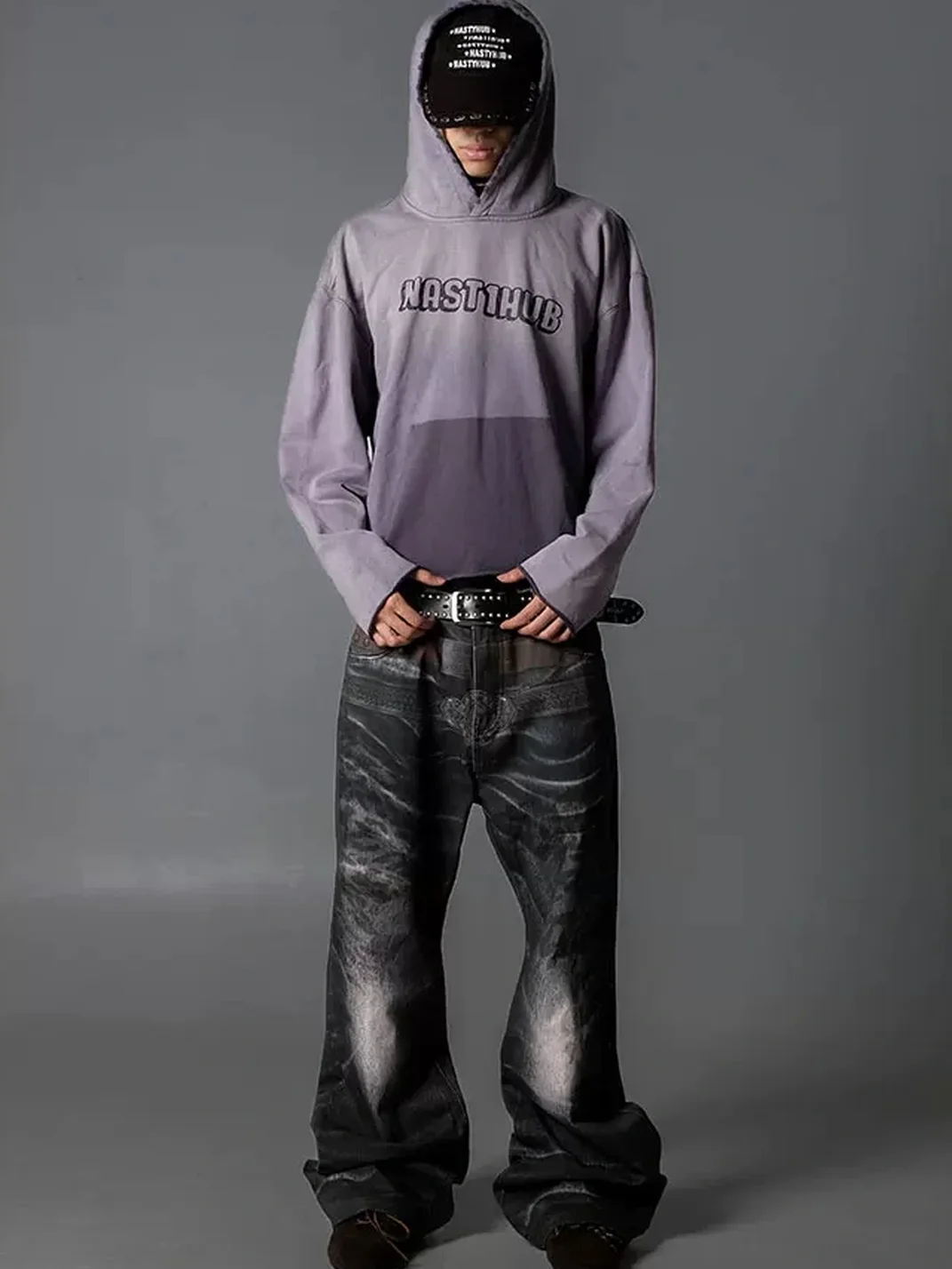 NASTYHUB | Wave Leopard Print Double-Belt Straight-Leg Jeans