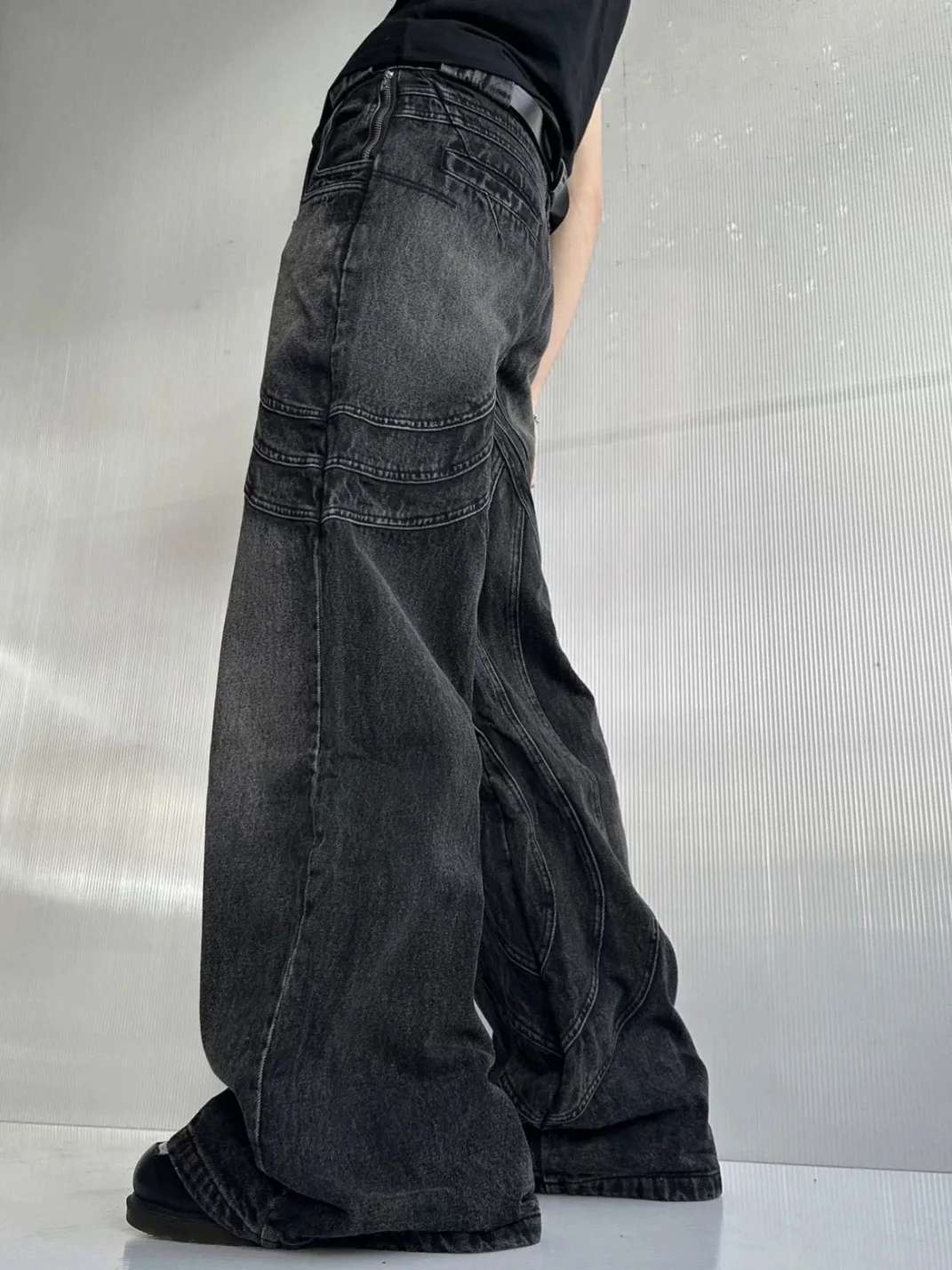 NO FAITH STUDIOS | Wave Seam Washed Loose Bootcut Jeans