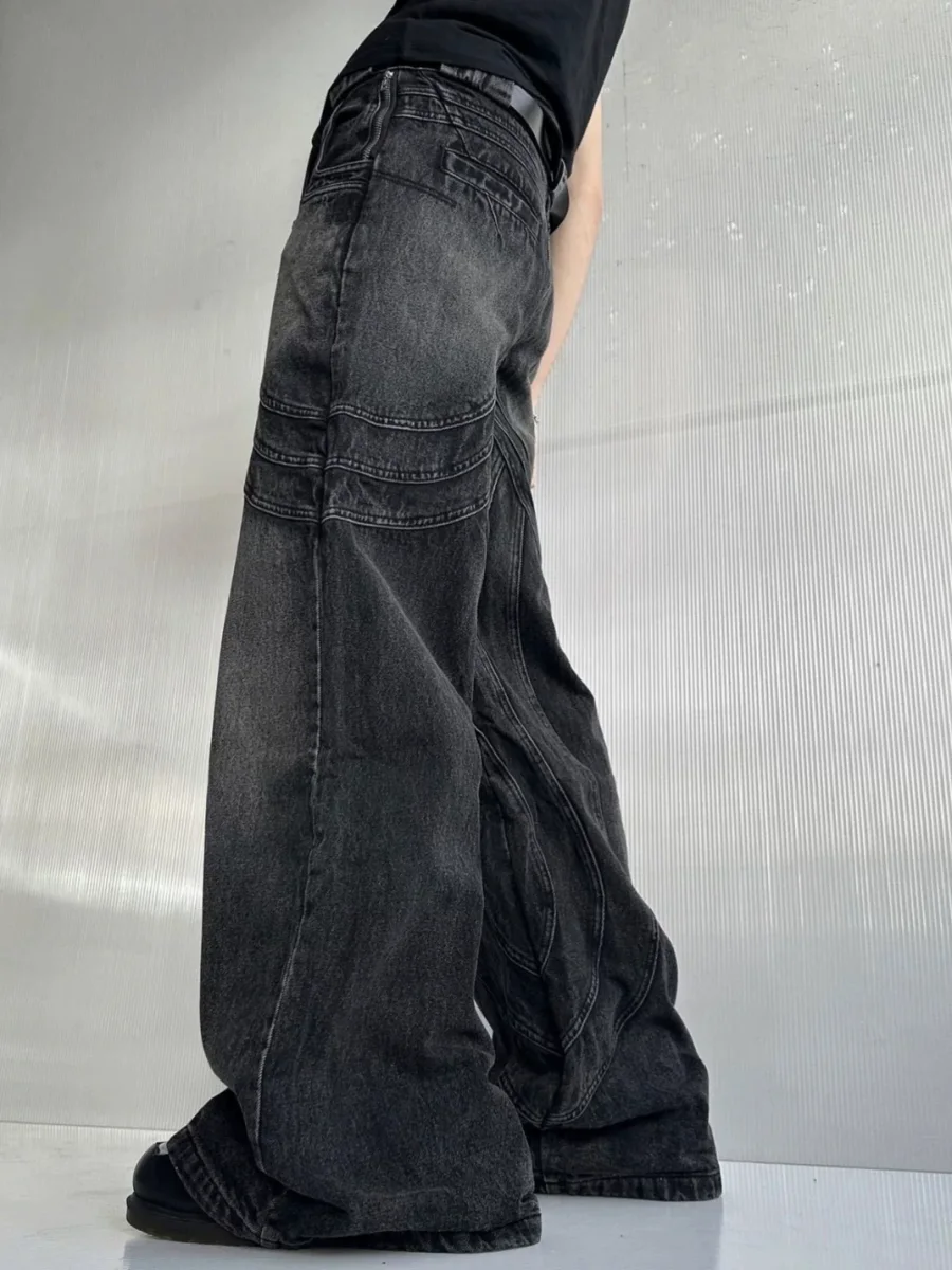 NO FAITH STUDIOS | Wave Seam Washed Loose Bootcut Jeans - 4