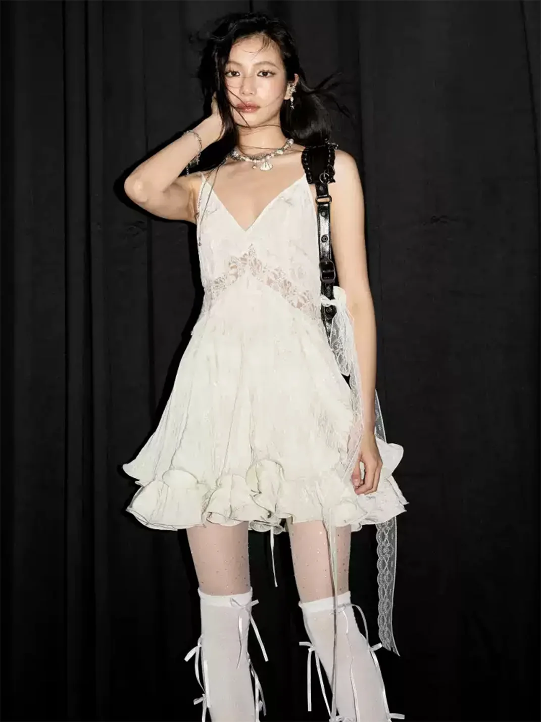Jnylon studios | Cream White Cutout Lace Cami Dress