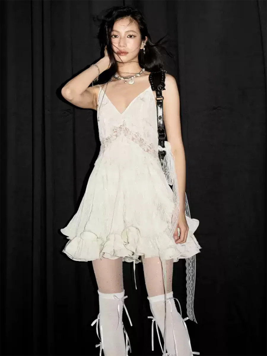 Jnylon studios | Cream White Cutout Lace Cami Dress - 3