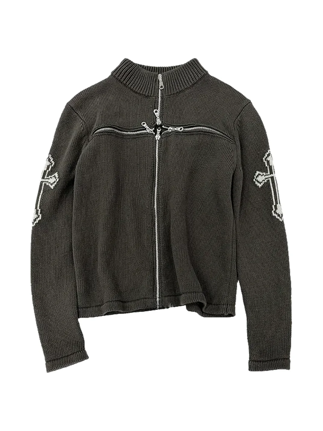 ColdAsia | Slim Fit Cross Zip Stand-Collar Knit Cardigan