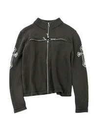 ColdAsia | Slim Fit Cross Zip Stand-Collar Knit Cardigan