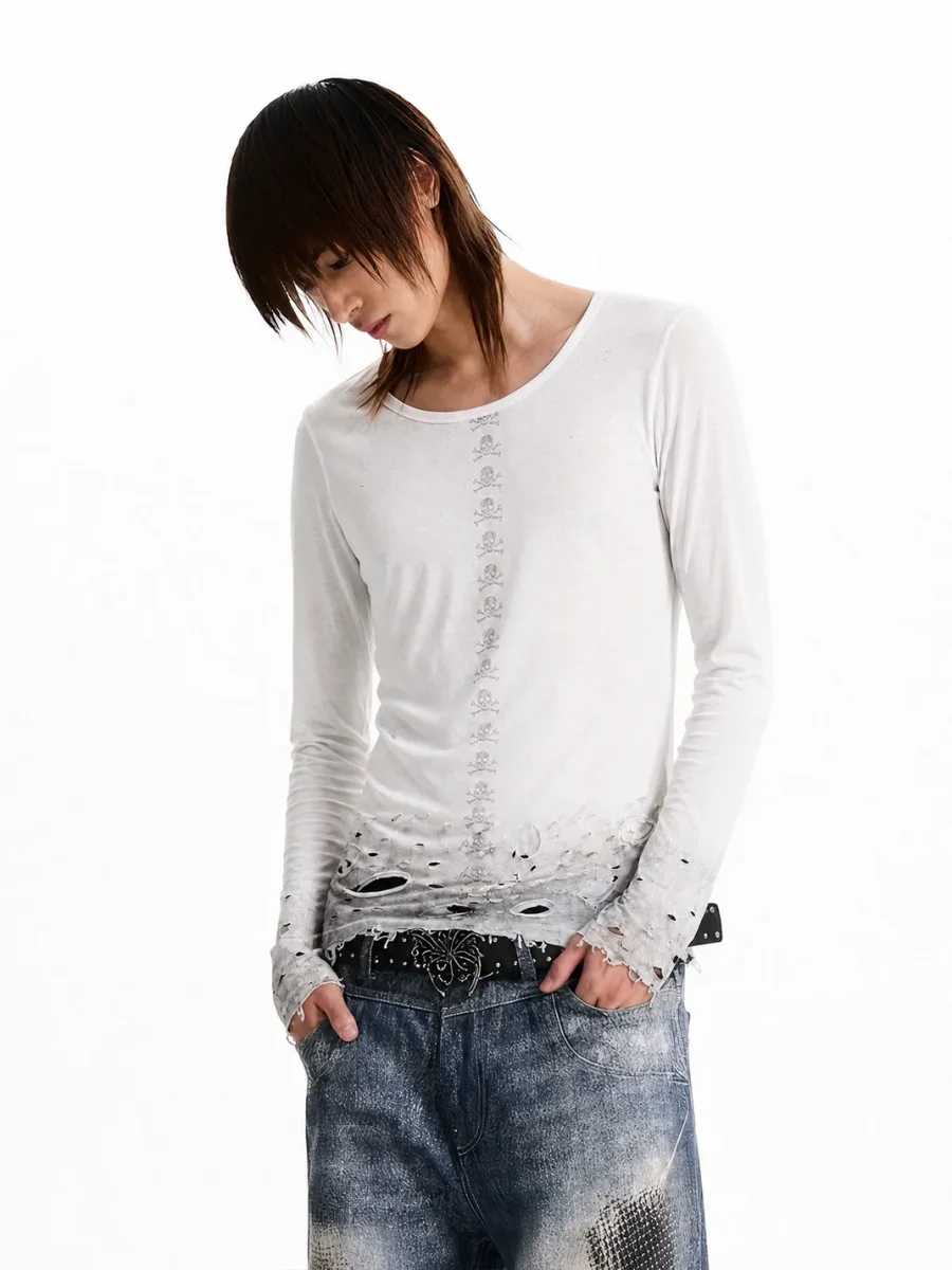 Fourth3ex | Distressed Skull Print Long Sleeve T-Shirt - 2