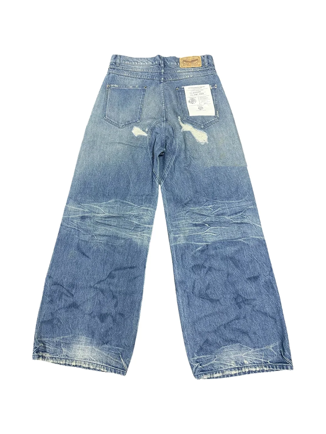 NO FAITH STUDIOS | Distressed Washed Blue Wide-Leg Curved-Leg Baggy Jeans