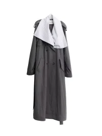 Jnylon studios | Oversized Faux-Layered Contrast Trench Coat With Detachable Collar