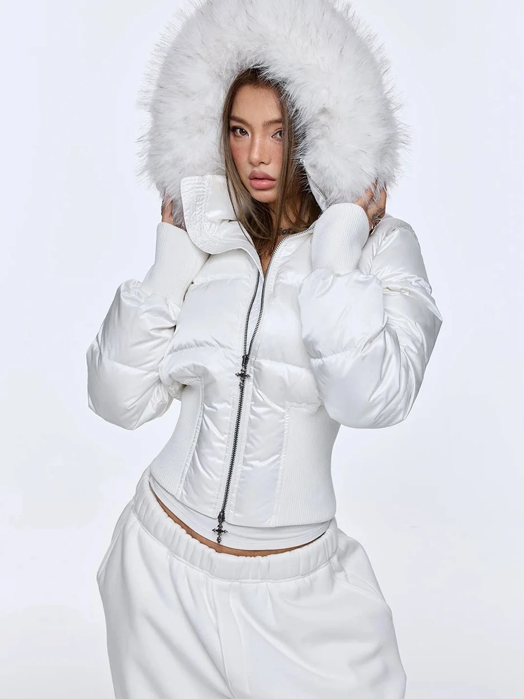 BUM STUDIO | Fitted Fur-Collar Down Jacket With Detachable Hood