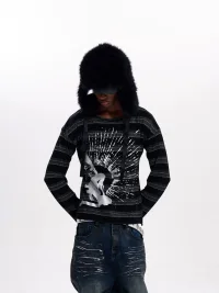 Fourth3ex | Striped Long Sleeve Graphic T-Shirt