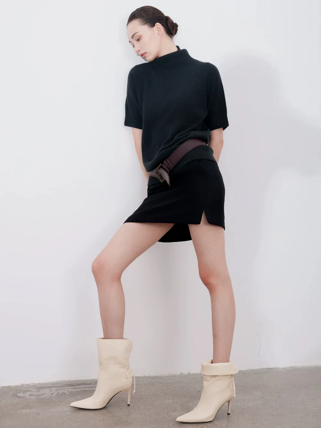 Cihi | Ruched Fold-Over Pointed Toe Stiletto Ankle Boots