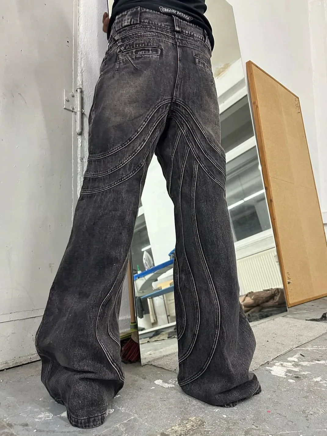 NO FAITH STUDIOS | Wave Seam Washed Loose Bootcut Jeans