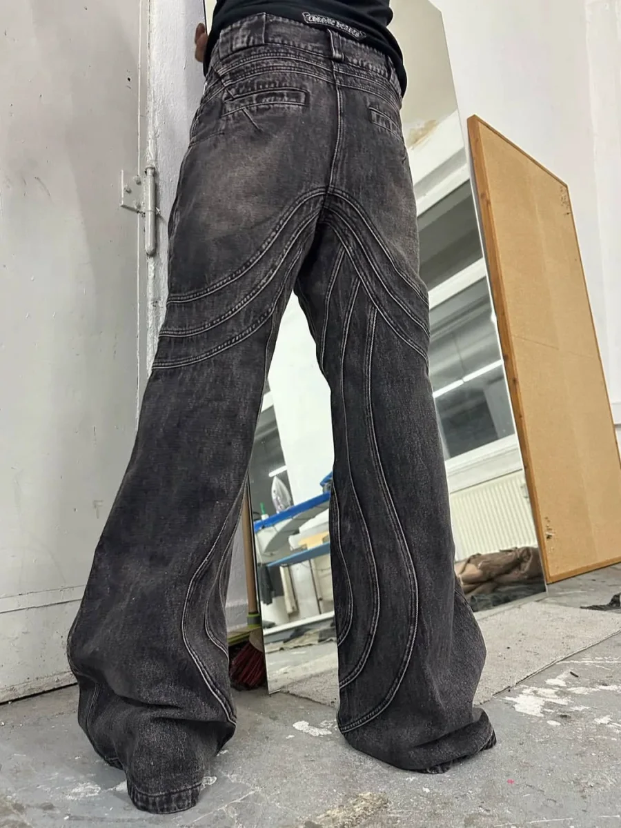 NO FAITH STUDIOS | Wave Seam Washed Loose Bootcut Jeans - 3