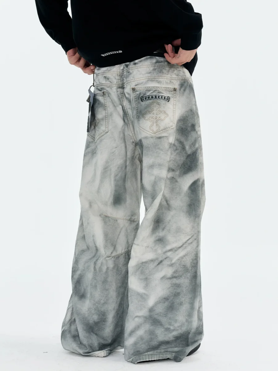 CoosRetro | Distressed Embroidered Wide-Leg Workwear Pants - 3