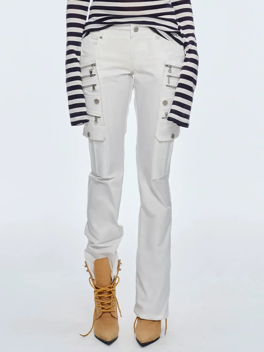 BUM STUDIO | Low-Rise Straight-Leg Multi-Zipper Cargo Pants