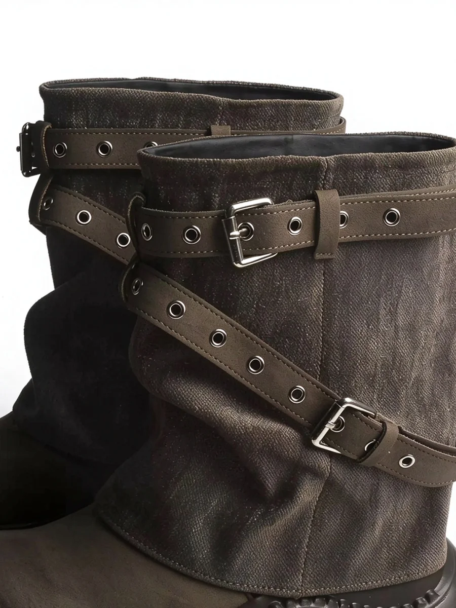 Jpoetry | Retro Buckle Platform Boots With Hidden Lift - 3