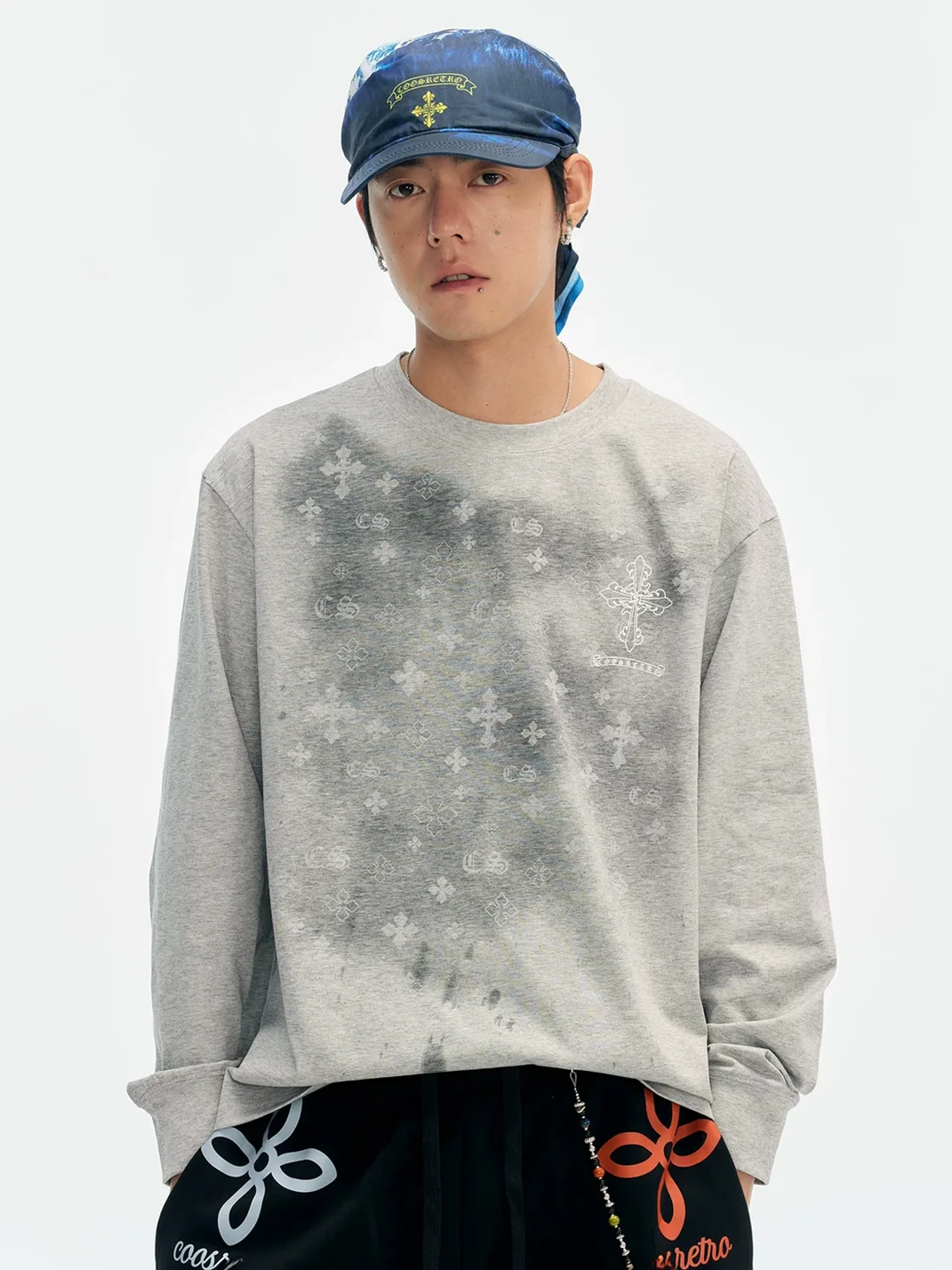 CoosRetro | Loose Fit Sweat-Reactive Print Long Sleeve T-Shirt