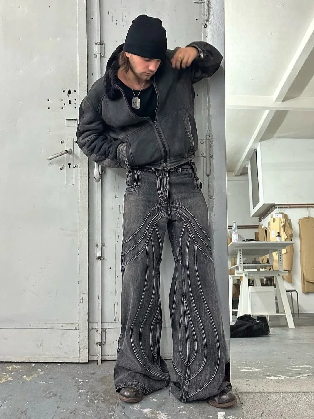 NO FAITH STUDIOS | Wave Seam Washed Loose Bootcut Jeans