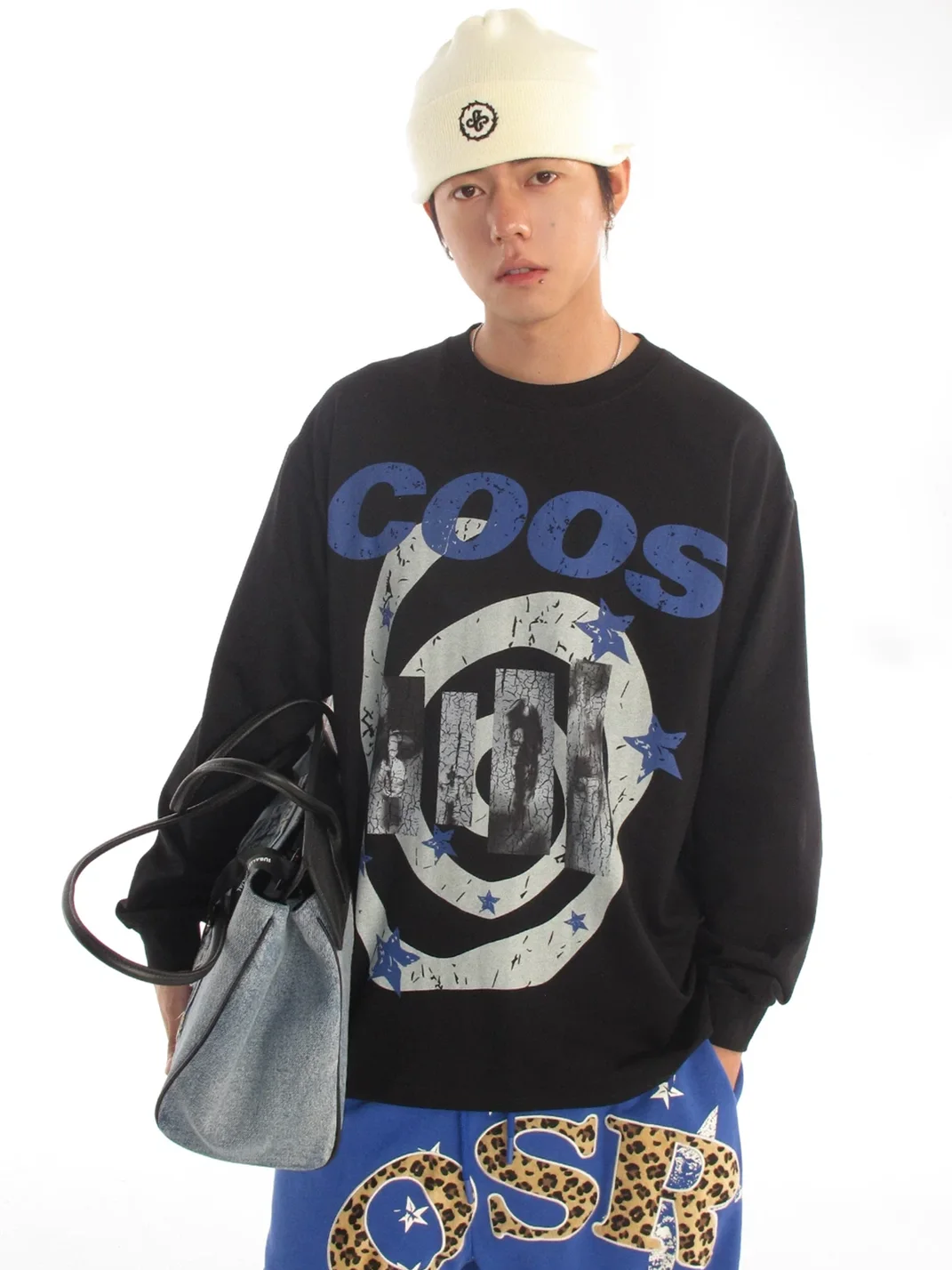 CoosRetro | Loose-Fit Distressed Graphic Cotton Long-Sleeve T-Shirt