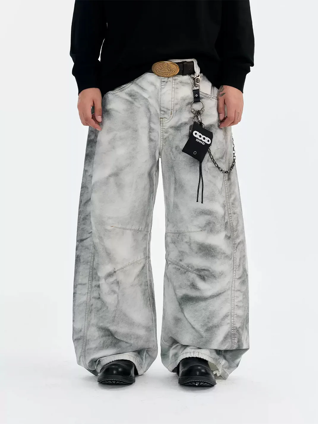CoosRetro | Distressed Embroidered Wide-Leg Workwear Pants