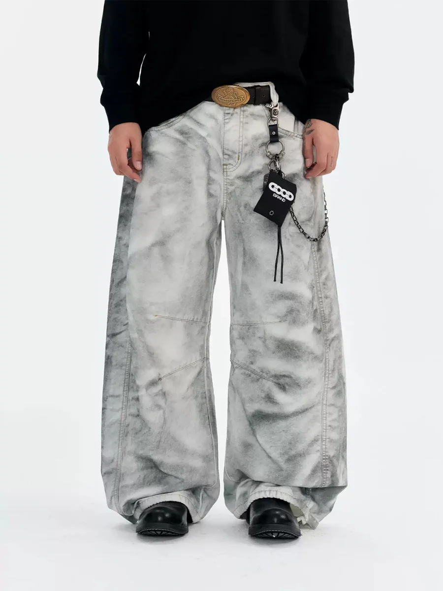 CoosRetro | Distressed Embroidered Wide-Leg Workwear Pants - 2