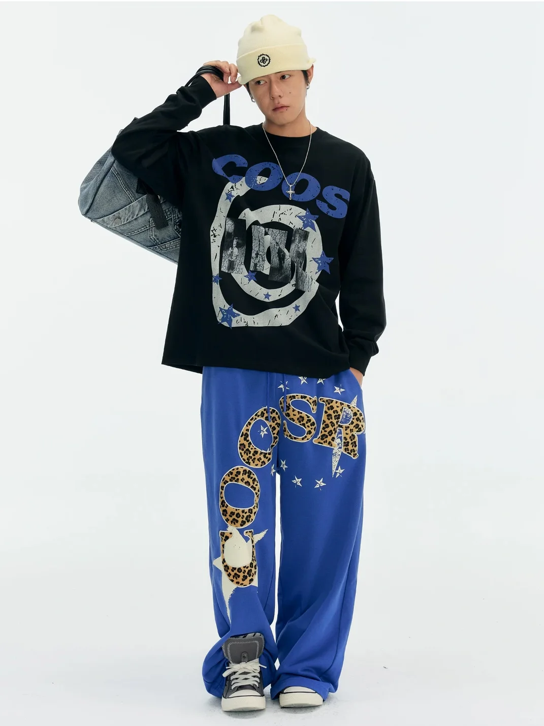 CoosRetro | Loose-Fit Distressed Graphic Cotton Long-Sleeve T-Shirt