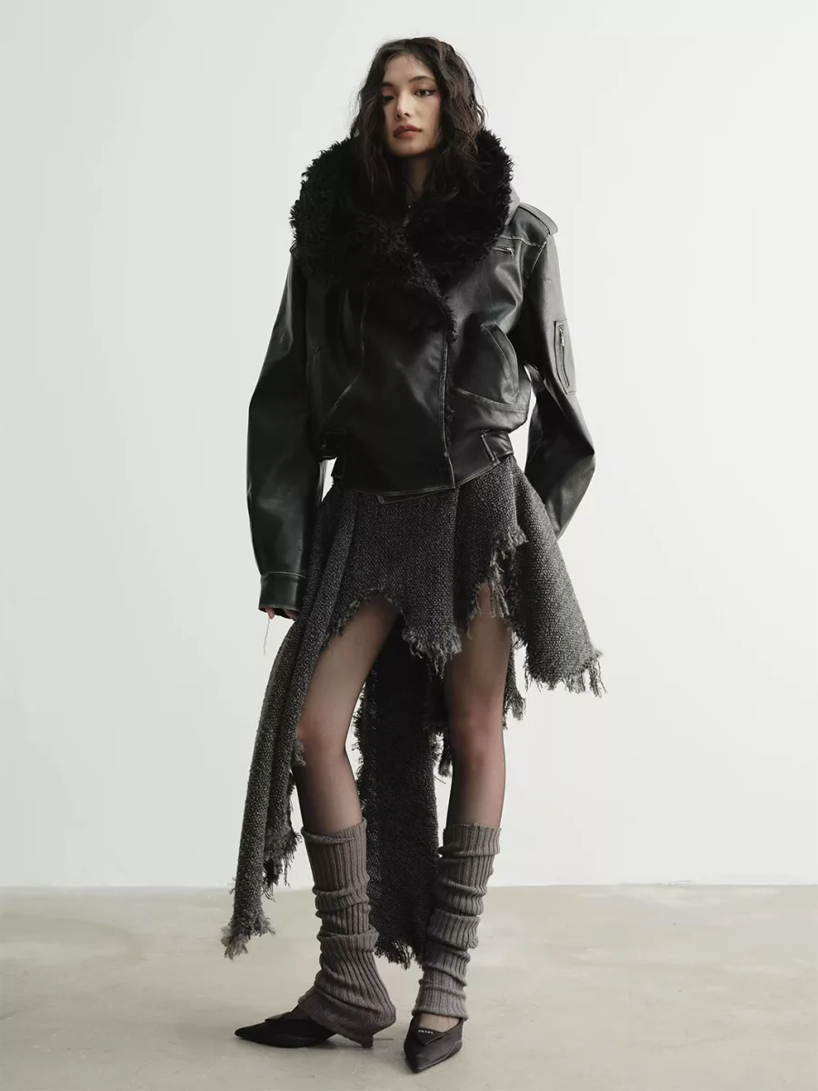 Jnylon studios | Relaxed Distressed Faux Leather Oversized Fur-Collar Jacket - 4