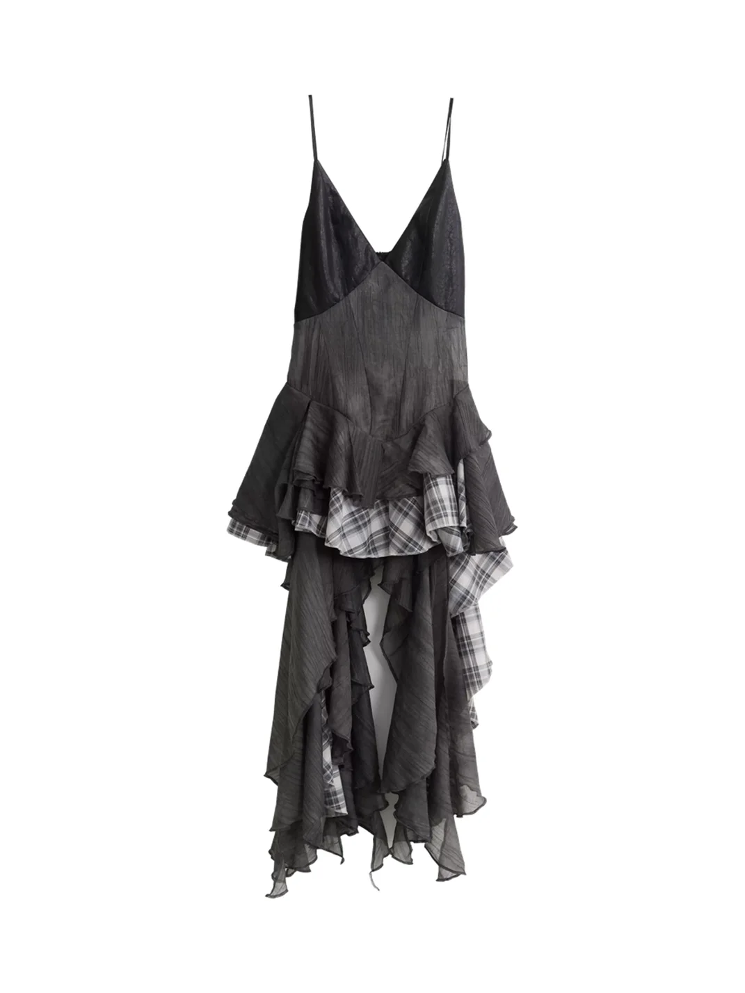 Jnylon studios | Asymmetric Plaid Colorblock Ruffled Cami Dress